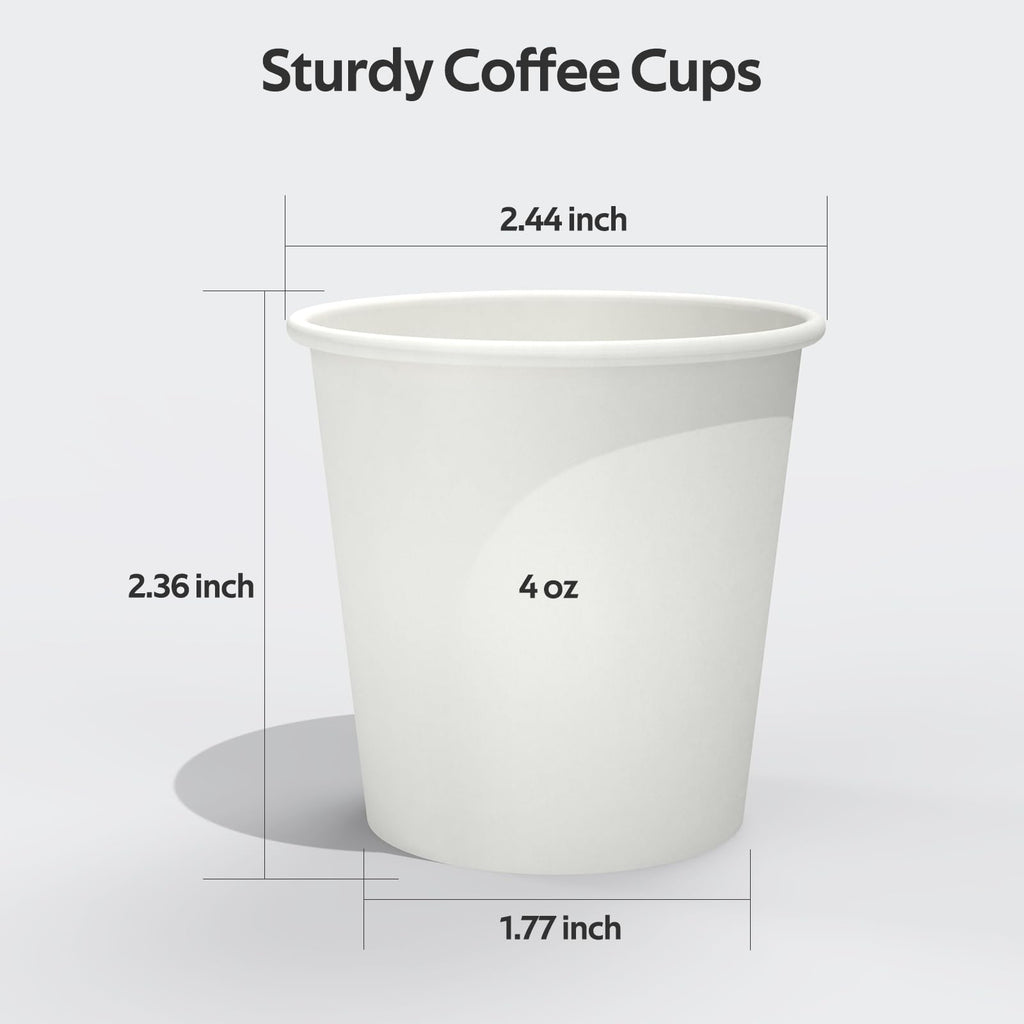 Dealusy 100 Count 4 oz Coffee Cups, Leak-Free Food Safe Paper Cups 4 oz, Disposable 4oz White Paper Cups for Cold and Hot Drinks
