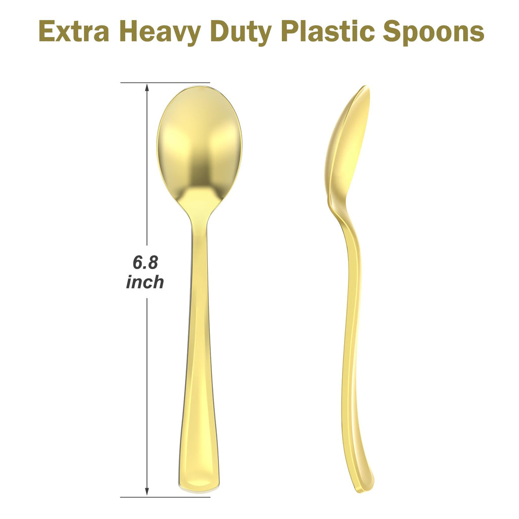 Dealusy 100 Count Heavy Duty Gold Plastic Spoons Disposable, BPA-Free, Heat Resistant, Solid and Durable Premium Plastic Disposable Spoons for Party Supply