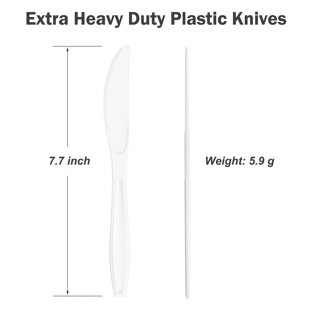Dealusy 360 Count Extra Heavy Duty White Plastic Knives Disposable, BPA-Free, Heat Resistant, Solid and Durable Disposable Knives Bulk, Premium Plastic Knives heavy duty for Party Supply