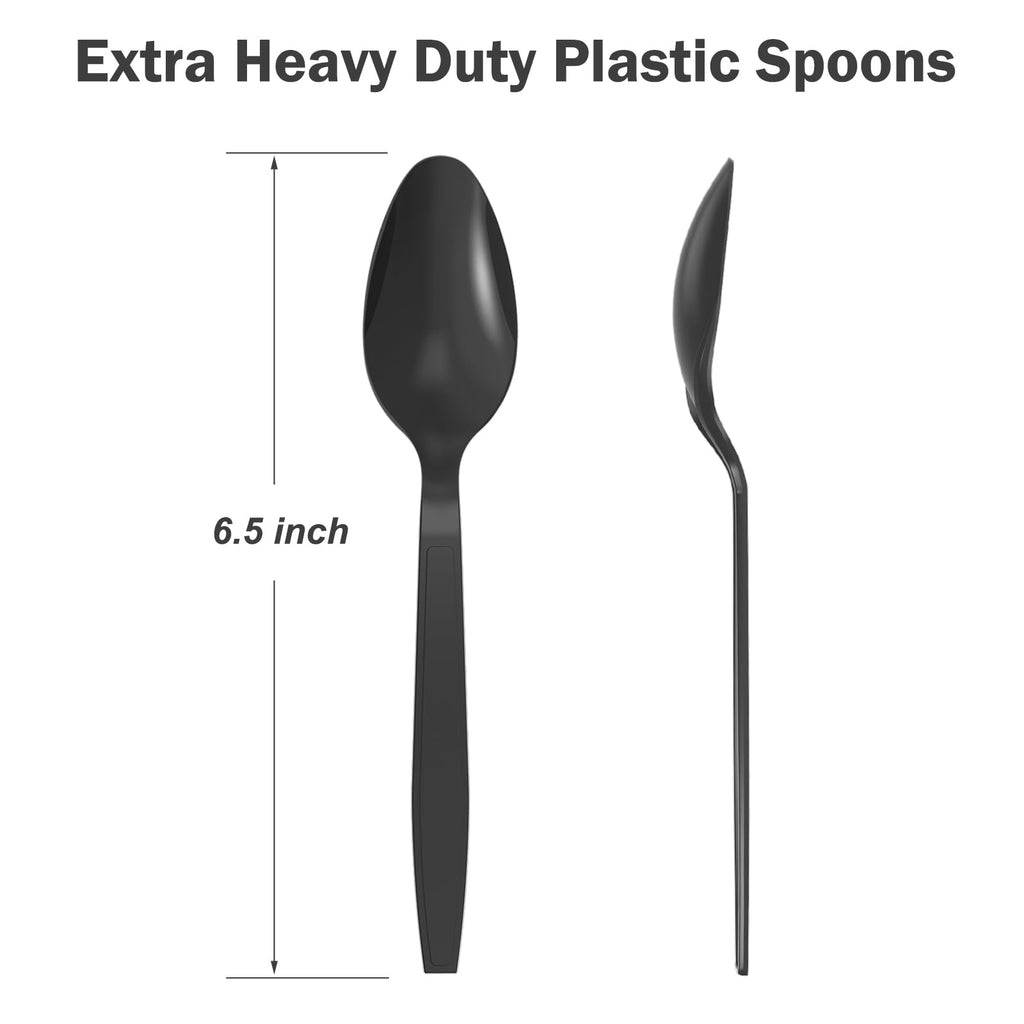 Dealusy 360 Count Black Plastic Spoons Disposable, BPA-Free, Heat Resistant, Solid and Durable Disposable Spoons Heavy Duty Bulk, Premium Spoons plastic disposable for Party Supply