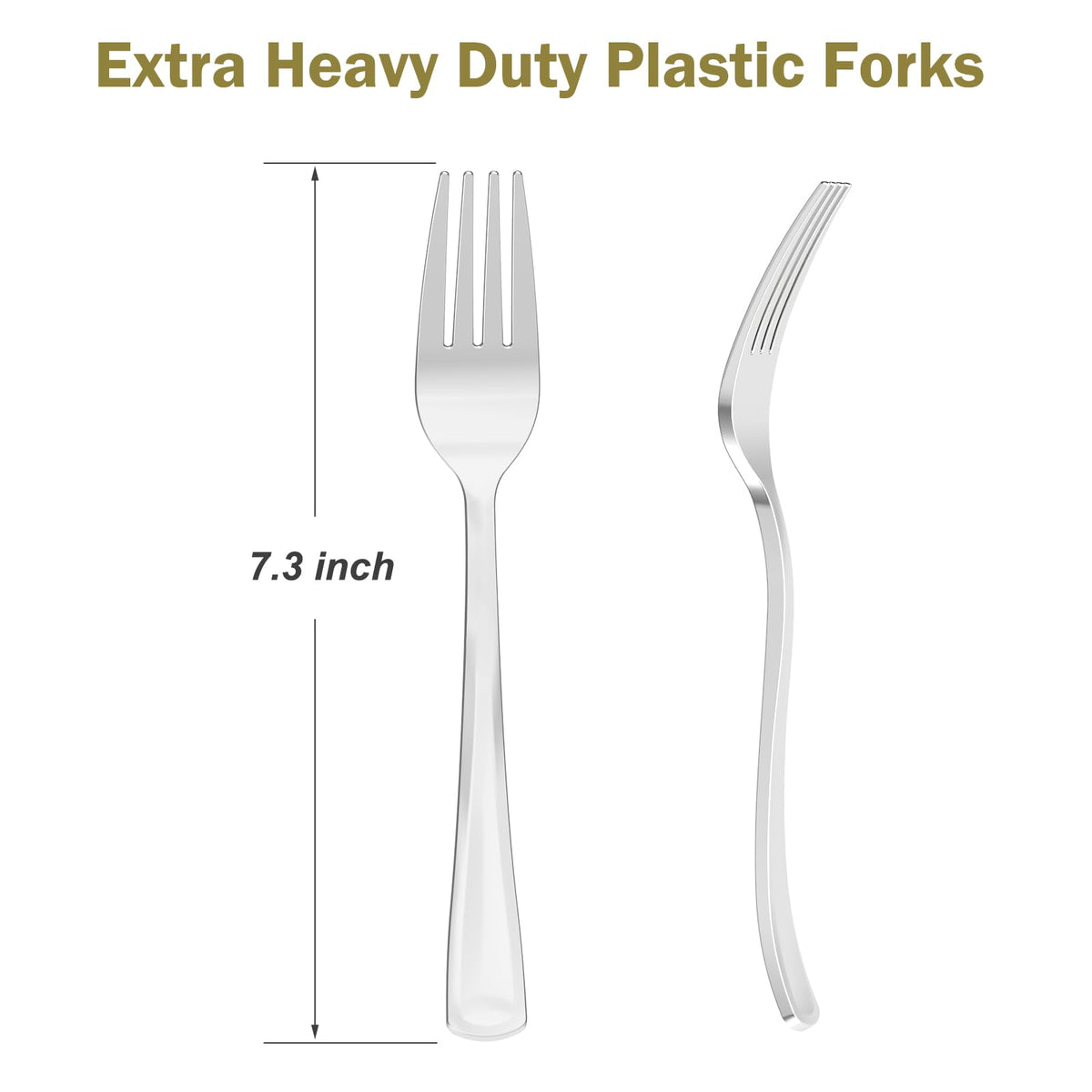 Dealusy 100 Count Heavy Duty Silver Plastic Forks Disposable, BPA-Free, Heat Resistant, Solid and Durable Premium Plastic Disposable Forks for Party Supply
