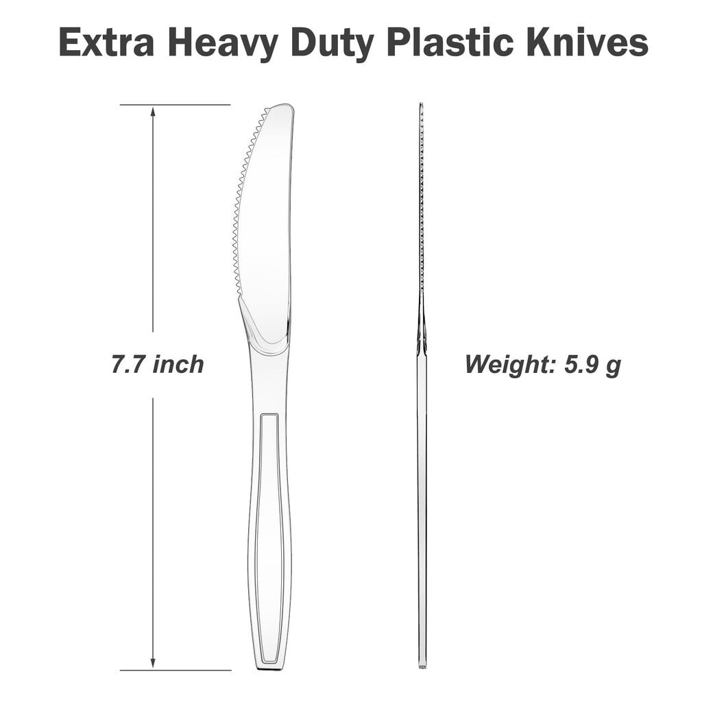 Dealusy 100 Count Extra Heavy Duty Clear Plastic Knives Disposable, BPA-Free, Heat Resistant, Solid and Durable Disposable Knives Bulk, Premium Plastic Knives heavy duty for Party Supply