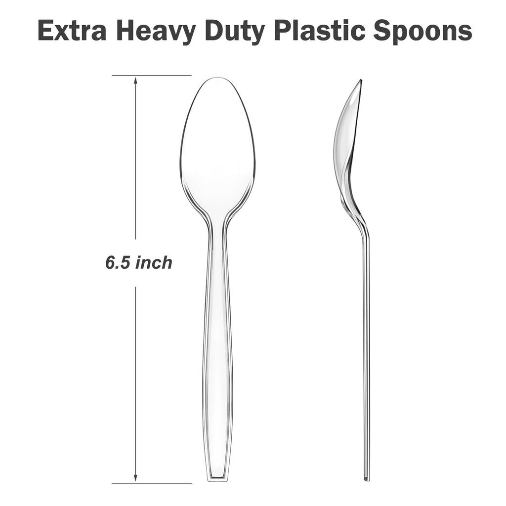 Dealusy 300 Count Clear Plastic Spoons Disposable, BPA-Free, Heat Resistant, Solid and Durable Disposable Spoons Heavy Duty Bulk, Premium Spoons plastic disposable for Party Supply