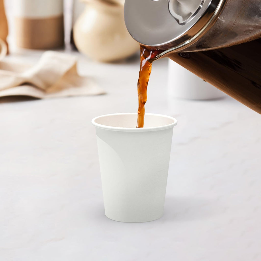 Dealusy 100 Count 8 oz Coffee Cups, Leak-Free Food Safe Paper Cups 8 oz, Disposable 8oz White Paper Cups for Cold and Hot Drinks