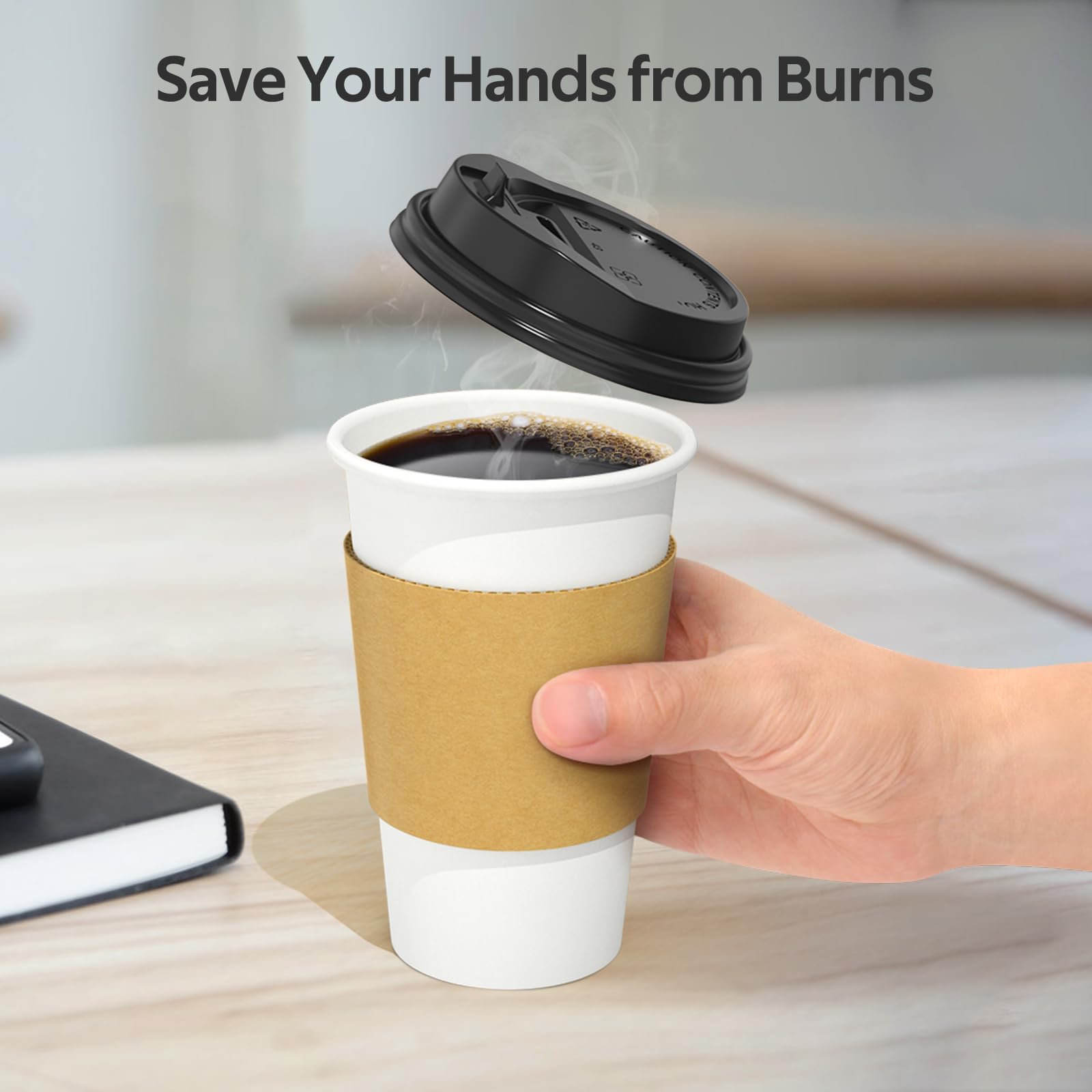 Dealusy 100 Pack 16 oz Disposable Coffee Cups with Lids and Sleeves, Sturdy Thick Paper & Leak-free Insulated to Go Paper Hot Coffee Cups for Hot & Cold Beverage