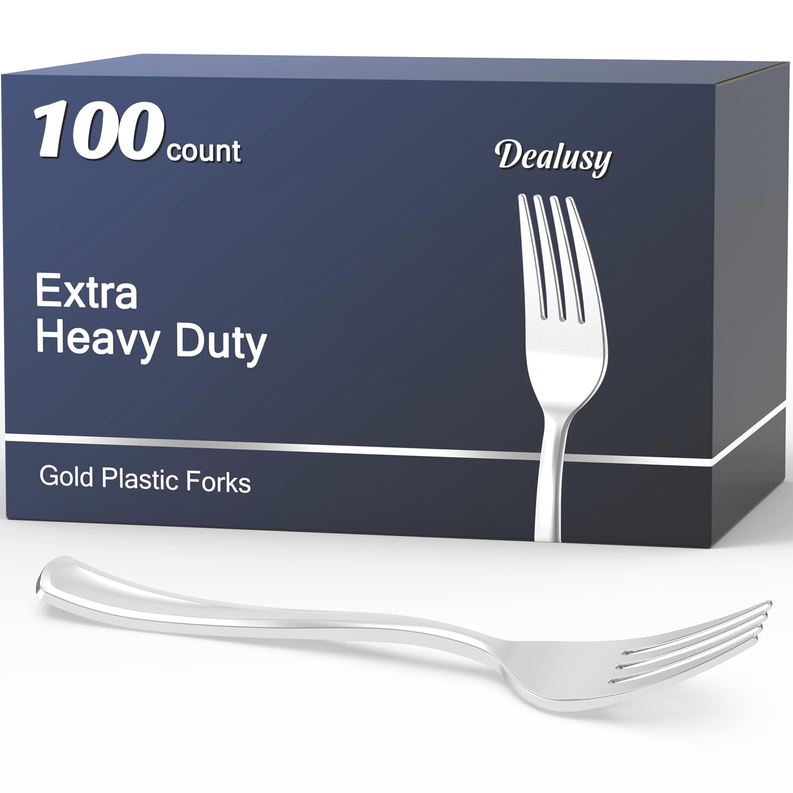 Dealusy 100 Count Heavy Duty Silver Plastic Forks Disposable, BPA-Free, Heat Resistant, Solid and Durable Premium Plastic Disposable Forks for Party Supply