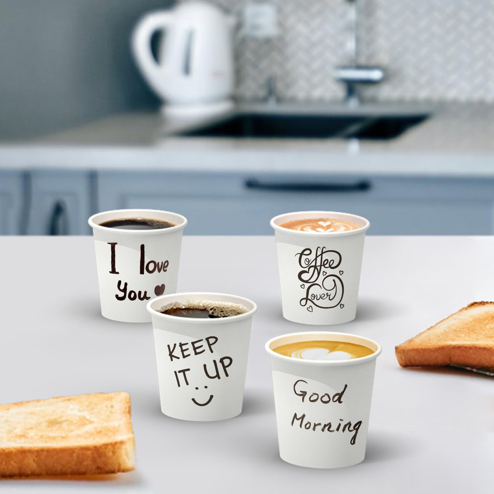 Dealusy 100 Count 4 oz Coffee Cups, Leak-Free Food Safe Paper Cups 4 oz, Disposable 4oz White Paper Cups for Cold and Hot Drinks