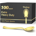 Dealusy 100 Count Heavy Duty Gold Plastic Spoons Disposable, BPA-Free, Heat Resistant, Solid and Durable Premium Plastic Disposable Spoons for Party Supply