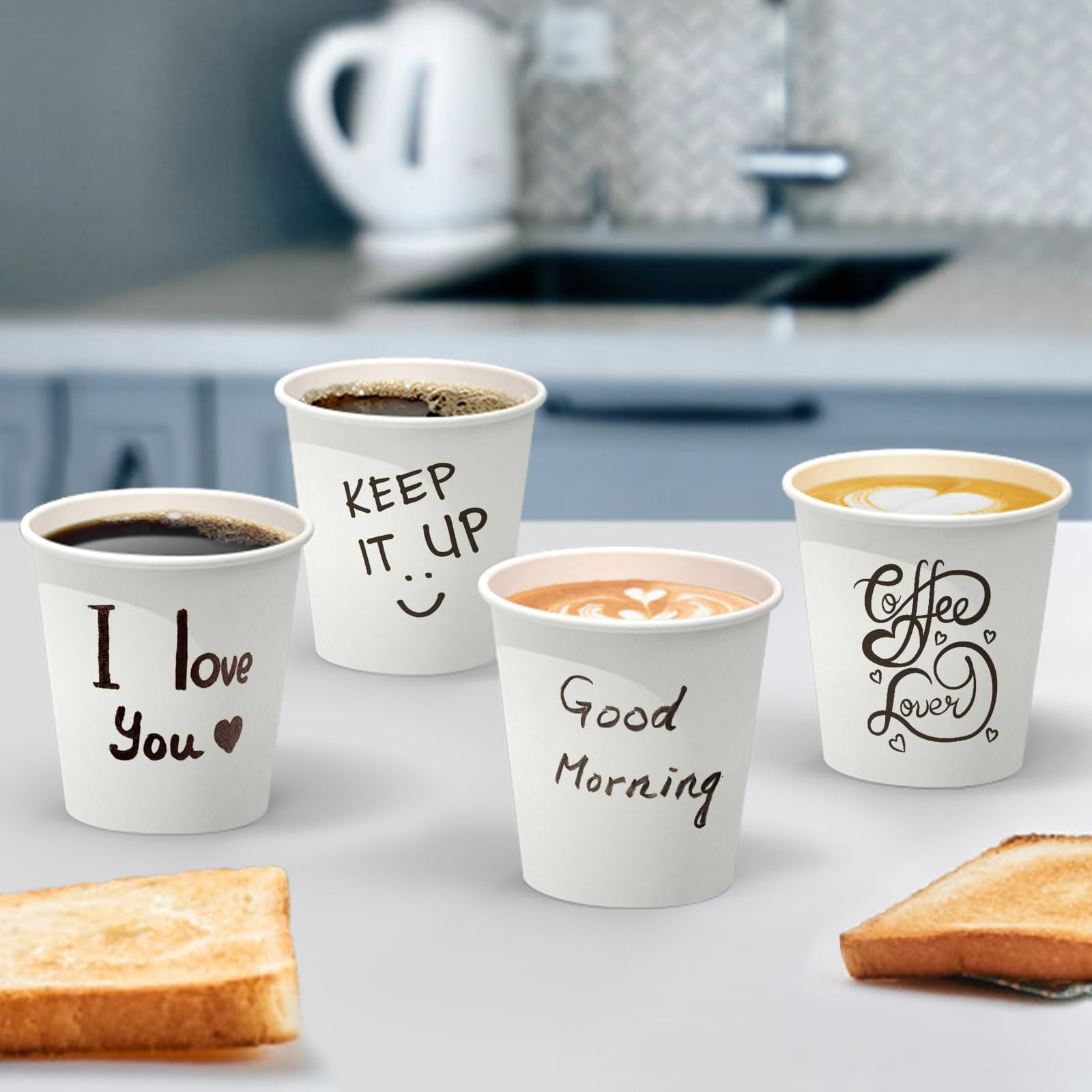 Dealusy 100 Count 6 oz Coffee Cups, Leak-Free Food Safe Paper Cups 6 oz, Disposable 6oz White Paper Cups for Cold and Hot Drinks