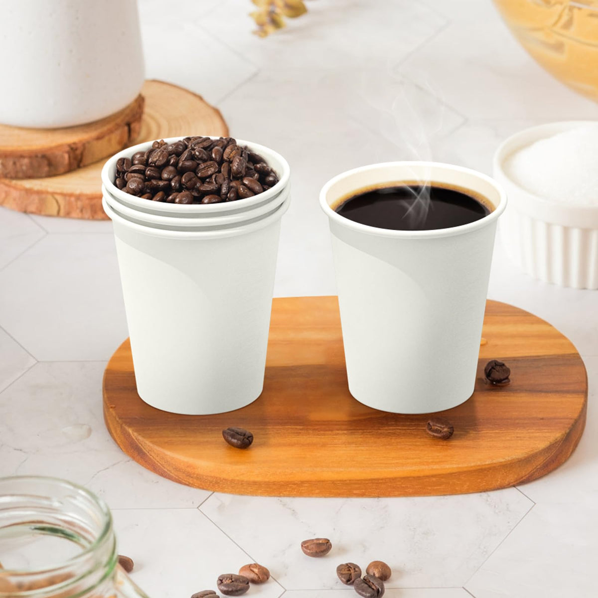 Dealusy 100 Count 8 oz Coffee Cups, Leak-Free Food Safe Paper Cups 8 oz, Disposable 8oz White Paper Cups for Cold and Hot Drinks