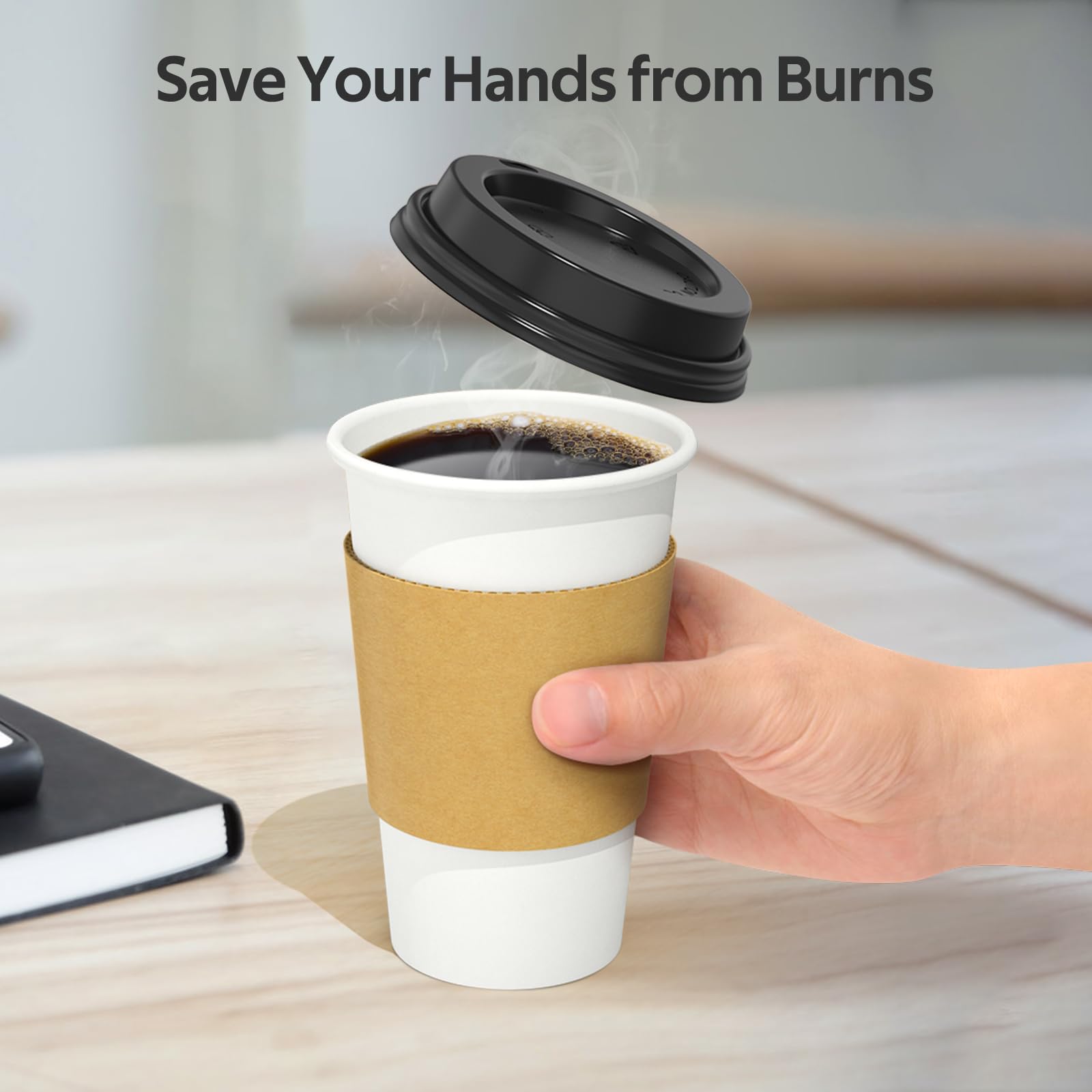 Dealusy 100 Pack 16 oz Disposable Coffee Cups with Lids and Sleeves, Sturdy Thick Paper & Leak-free Insulated to Go Paper Hot Coffee Cups with Sip Lids for Hot & Cold Beverage