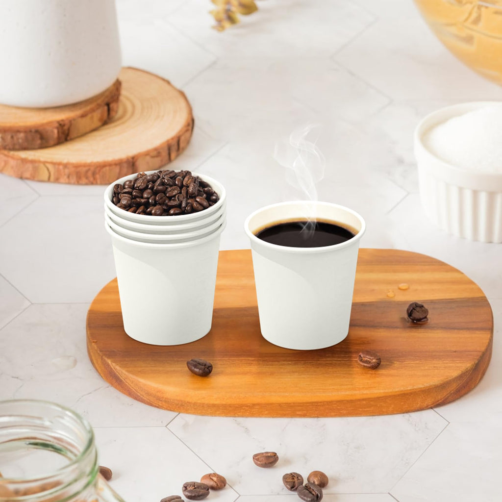 Dealusy 100 Count 4 oz Coffee Cups, Leak-Free Food Safe Paper Cups 4 oz, Disposable 4oz White Paper Cups for Cold and Hot Drinks