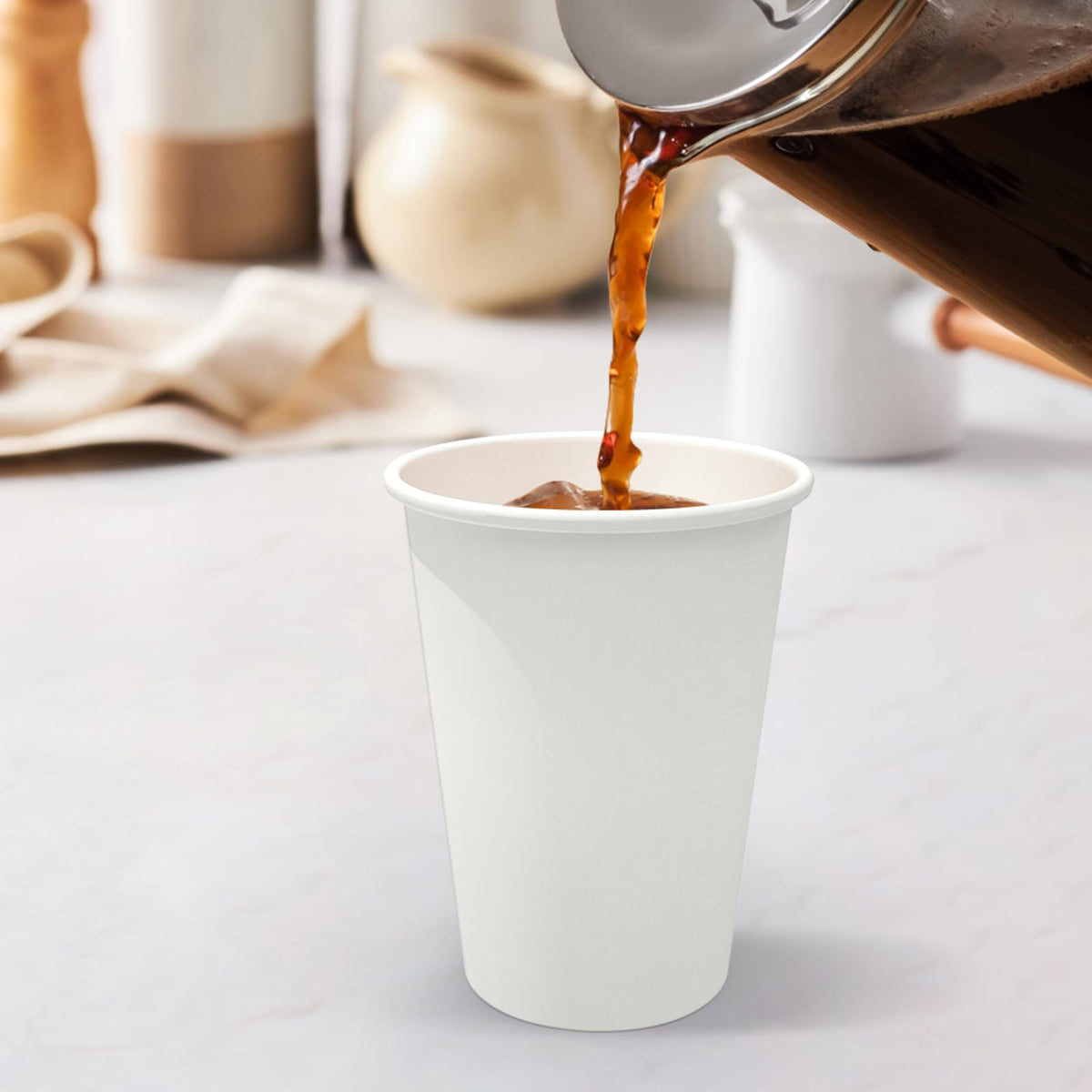 Dealusy 200 Count 12 oz Coffee Cups, Leak-Free Food Safe Paper Cups 12 oz, Disposable 12oz White Paper Cups for Cold and Hot Drinks