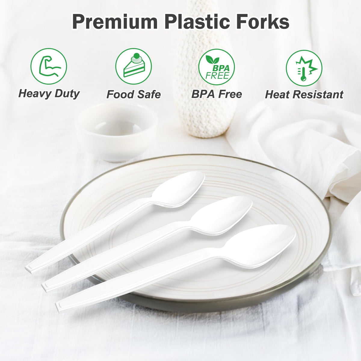 Dealusy 360 Count White Plastic Spoons Disposable, BPA-Free, Heat Resistant, Solid and Durable Disposable Spoons Heavy Duty Bulk, Premium Spoons plastic disposable for Party Supply