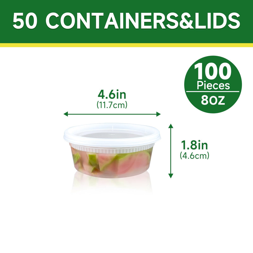 Dealusy 50 Set 8 oz Deli Containers with Lids, Leak-Proof BPA Free Plastic Take Out Bowls, Food Storage Containers for Takeout Meal Prep Storage, Freezer, Microwave & Dishwasher Safe