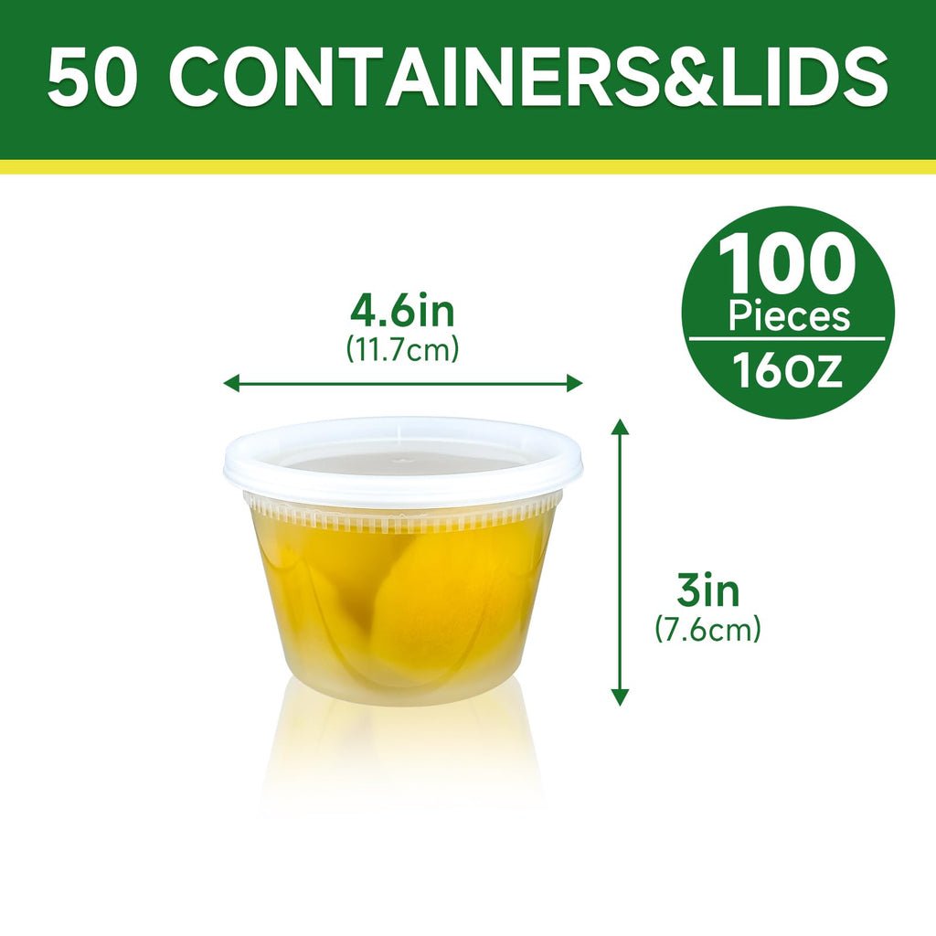 Dealusy 50 Set 16 oz Deli Containers with Lids, Leak-Proof BPA Free Plastic Take Out Bowls, Food Storage Containers for Takeout Meal Prep Storage, Freezer, Microwave & Dishwasher Safe