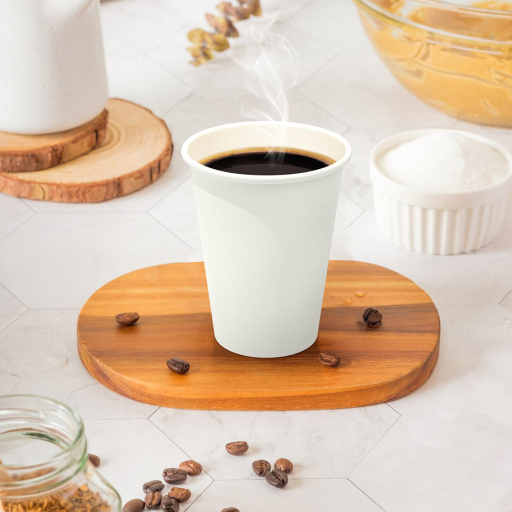 Dealusy 200 Count 12 oz Coffee Cups, Leak-Free Food Safe Paper Cups 12 oz, Disposable 12oz White Paper Cups for Cold and Hot Drinks