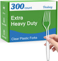 Dealusy 300 Count Extra Heavy Duty Clear Plastic Forks Disposable, BPA-Free, Heat Resistant, Solid and Durable Disposable Forks Bulk, Premium Plastic Forks heavy duty for Party Supply