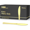 Dealusy 100 Count Heavy Duty Gold Plastic Knives Disposable, BPA-Free, Heat Resistant, Solid and Durable Premium Plastic Disposable Knives for Party Supply