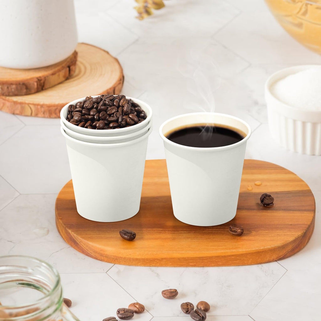 Dealusy 100 Count 6 oz Coffee Cups, Leak-Free Food Safe Paper Cups 6 oz, Disposable 6oz White Paper Cups for Cold and Hot Drinks