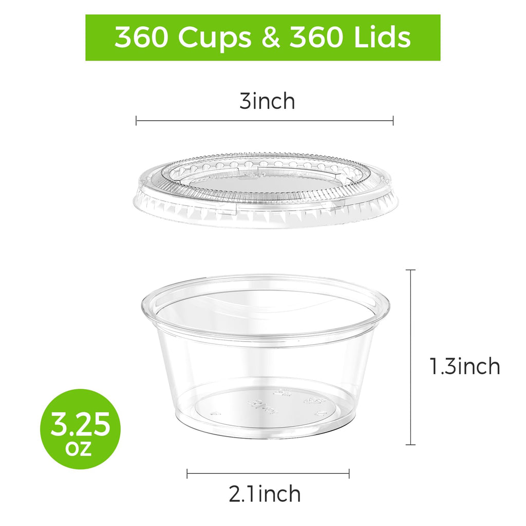 Dealusy 360 Set 4 oz Jello Shot Cups with Lids, Sturdy & Food Safe Disposable Plastic Portion Condiment Dipping Sauce Cups, Small Containers for Salad Dressing