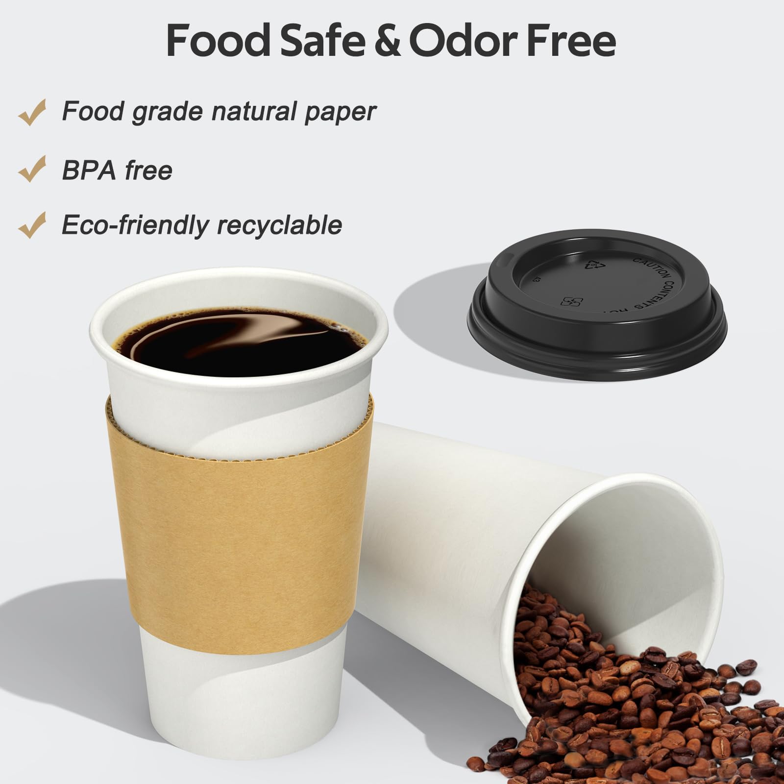 Dealusy 100 Pack 16 oz Disposable Coffee Cups with Lids and Sleeves, Sturdy Thick Paper & Leak-free Insulated to Go Paper Hot Coffee Cups with Sip Lids for Hot & Cold Beverage