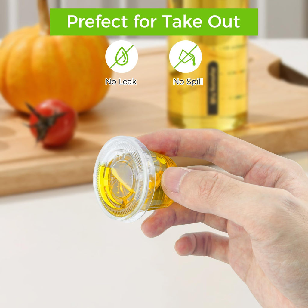 Dealusy 360 Set 1 oz Jello Shot Cups with Lids, Sturdy & Food Safe Disposable Plastic Portion Condiment Dipping Sauce Cups, Small Containers for Salad Dressing