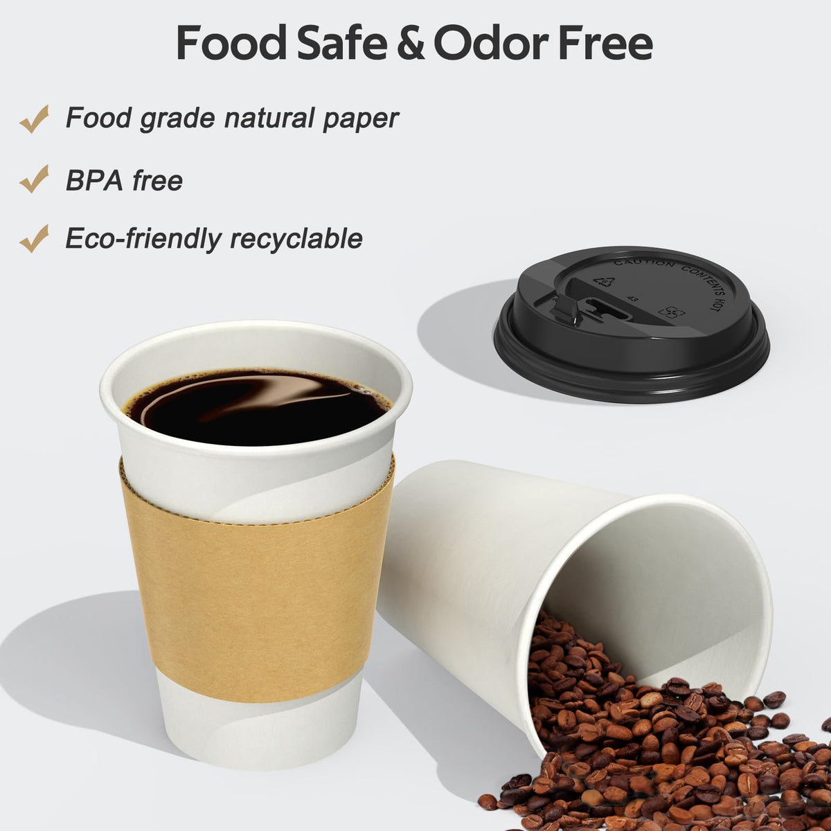 Dealusy 100 Pack 12 oz Disposable Coffee Cups with Lids and Sleeves, Sturdy Thick Paper & Leak-free Insulated to Go Paper Hot Coffee Cups for Hot & Cold Beverage