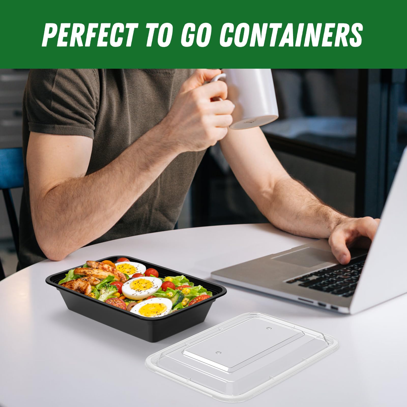 Dealusy 50 Pack (100-Piece) 32 oz Meal Prep Containers Reusable with Lids, Sturdy Leakproof & Food Safe, Microwave, Freezer, Dishwasher Safe Prep Containers, To Go Take Out Plastic Food Storage