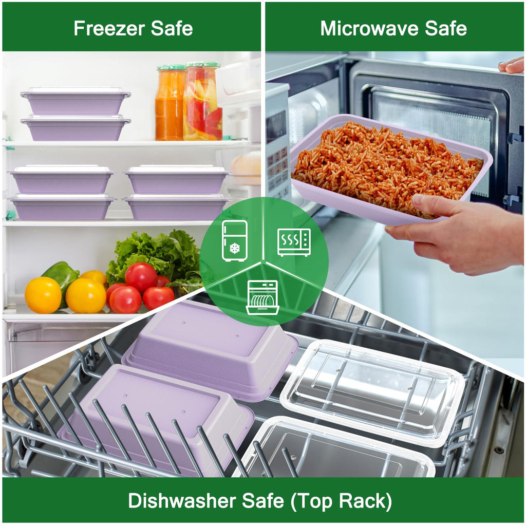 50 Pack (100-Piece) 32 oz Meal Prep Containers Reusable with Easy Open Lids, Sturdy Leakproof Food Safe, Microwave Freezer Dishwasher Safe, To Go Take Out Plastic Food Storage Pans with Lids, Lilac