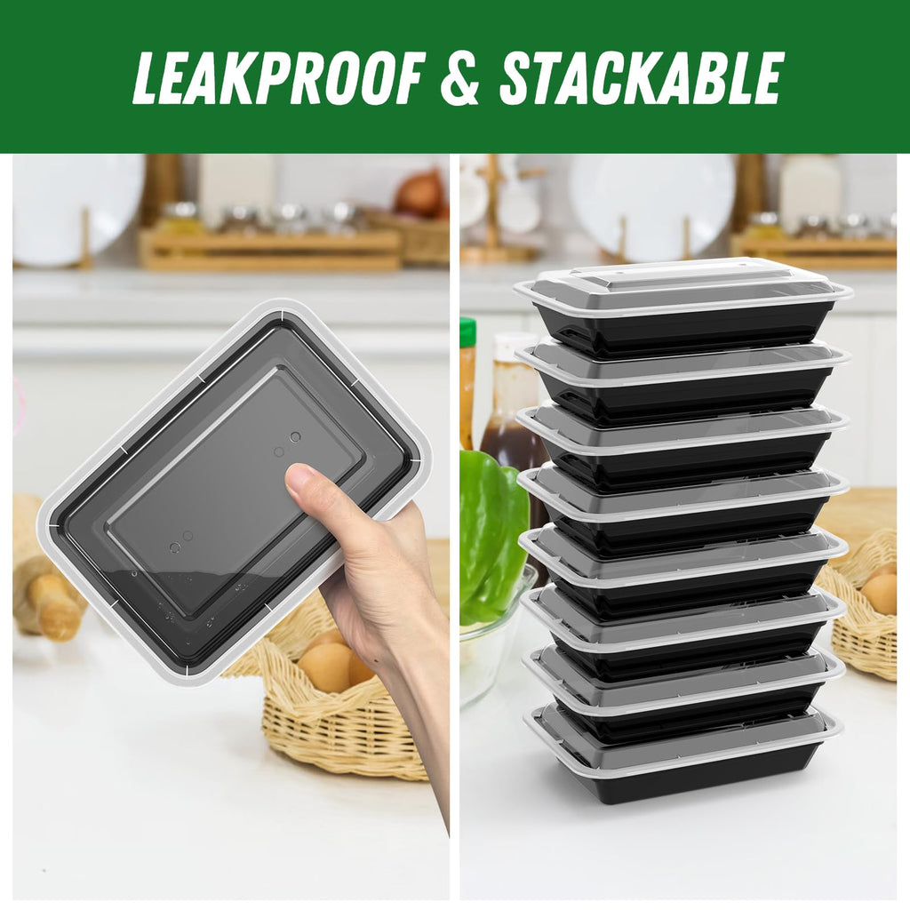 Dealusy 50 Pack (100-Piece) 28 oz Meal Prep Containers Reusable with Lids, Sturdy Leakproof & Food Safe, Microwave, Freezer, Dishwasher Safe Prep Containers, To Go Take Out Plastic Food Storage