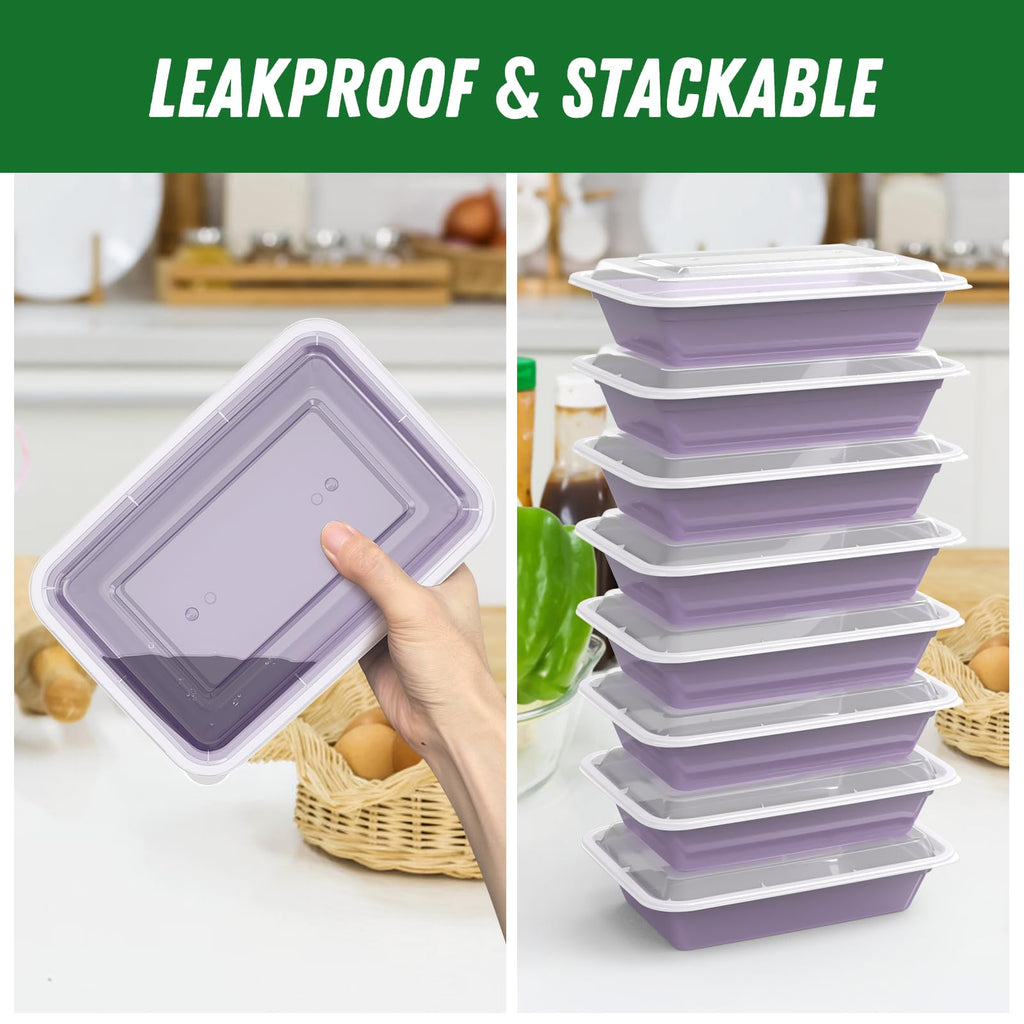 50 Pack (100-Piece) 32 oz Meal Prep Containers Reusable with Easy Open Lids, Sturdy Leakproof Food Safe, Microwave Freezer Dishwasher Safe, To Go Take Out Plastic Food Storage Pans with Lids, Lilac