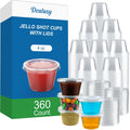 Dealusy 360 Set 4 oz Jello Shot Cups with Lids, Sturdy & Food Safe Disposable Plastic Portion Condiment Dipping Sauce Cups, Small Containers for Salad Dressing