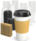 Dealusy 100 Pack 16 oz Disposable Coffee Cups with Lids and Sleeves, Sturdy Thick Paper & Leak-free Insulated to Go Paper Hot Coffee Cups with Sip Lids for Hot & Cold Beverage