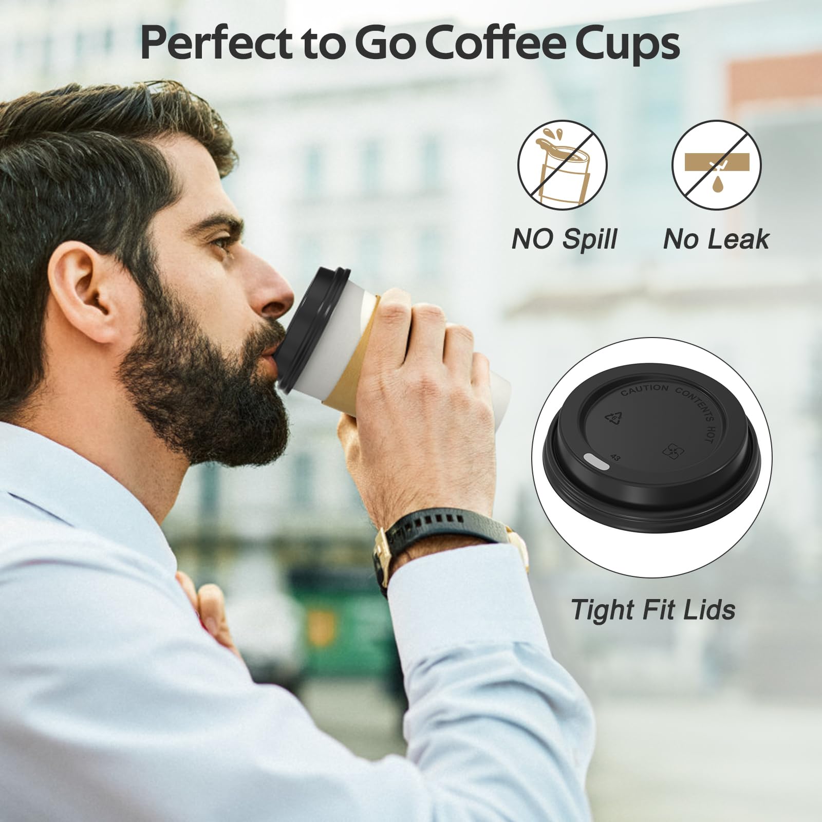 Dealusy 100 Pack 16 oz Disposable Coffee Cups with Lids and Sleeves, Sturdy Thick Paper & Leak-free Insulated to Go Paper Hot Coffee Cups with Sip Lids for Hot & Cold Beverage