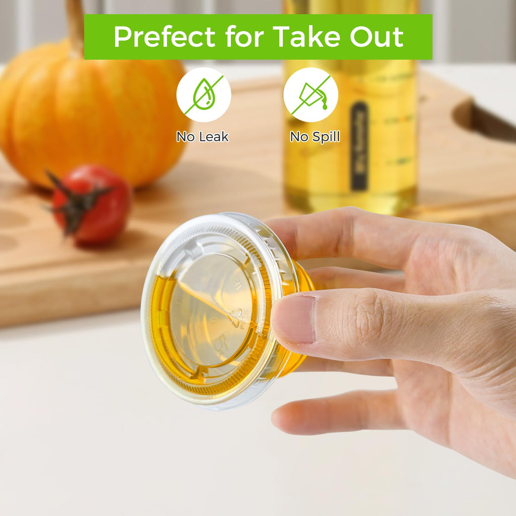 Dealusy 360 Set 2 oz Jello Shot Cups with Lids, Sturdy & Food Safe Disposable Plastic Portion Condiment Dipping Sauce Cups, Small Containers for Salad Dressing