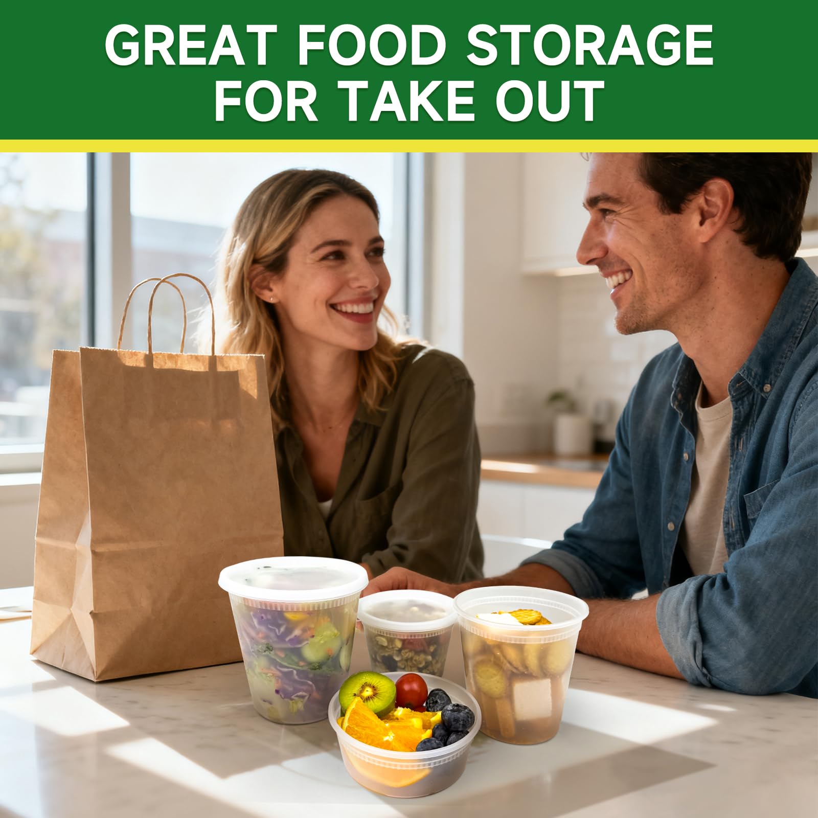 Dealusy 50 Set 8 oz Deli Containers with Lids, Leak-Proof BPA Free Plastic Take Out Bowls, Food Storage Containers for Takeout Meal Prep Storage, Freezer, Microwave & Dishwasher Safe