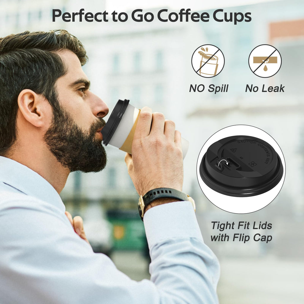 Dealusy 100 Pack 16 oz Disposable Coffee Cups with Lids and Sleeves, Sturdy Thick Paper & Leak-free Insulated to Go Paper Hot Coffee Cups for Hot & Cold Beverage