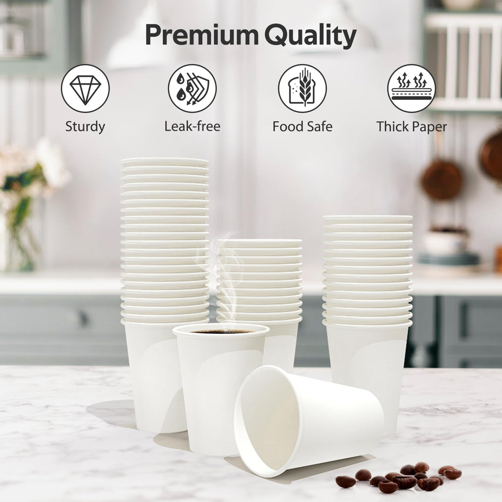 Dealusy 100 Count 12 oz Coffee Cups, Leak-Free Food Safe Paper Cups 12 oz, Disposable 12oz White Paper Cups for Cold and Hot Drinks