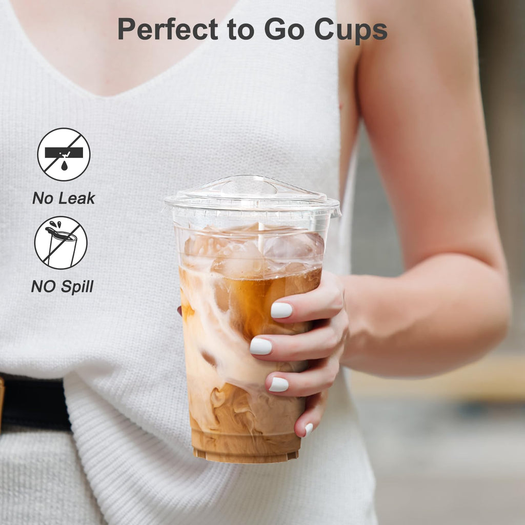 Dealusy 100 Pack - 20 oz Clear Plastic Cups with Lids, Sturdy & Food Safe Iced Coffee Cups with lids, Disposable Plastic Smoothie Cups for Cold Drinks, Sip Lids