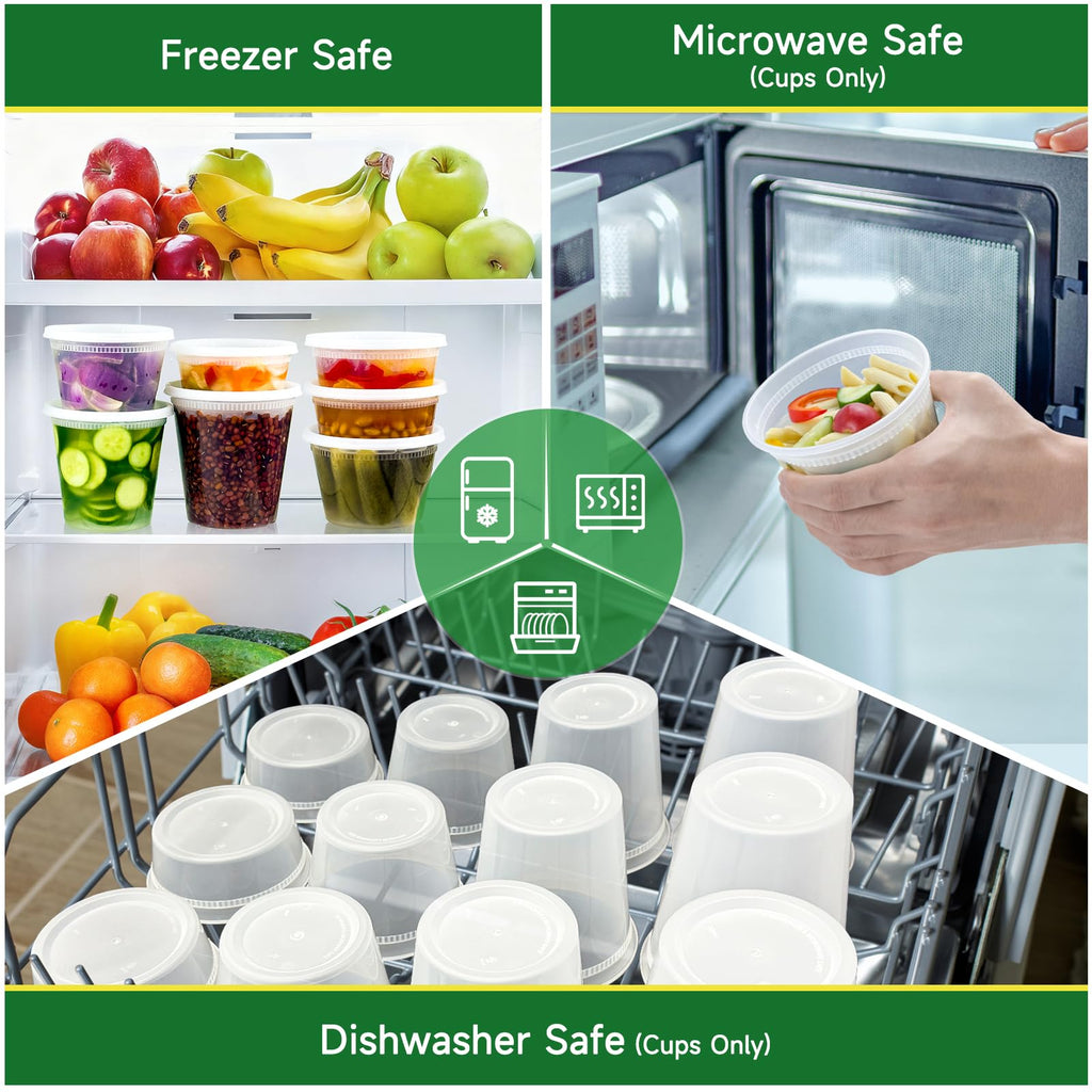 Dealusy 50 Set 8 oz Deli Containers with Lids, Leak-Proof BPA Free Plastic Take Out Bowls, Food Storage Containers for Takeout Meal Prep Storage, Freezer, Microwave & Dishwasher Safe