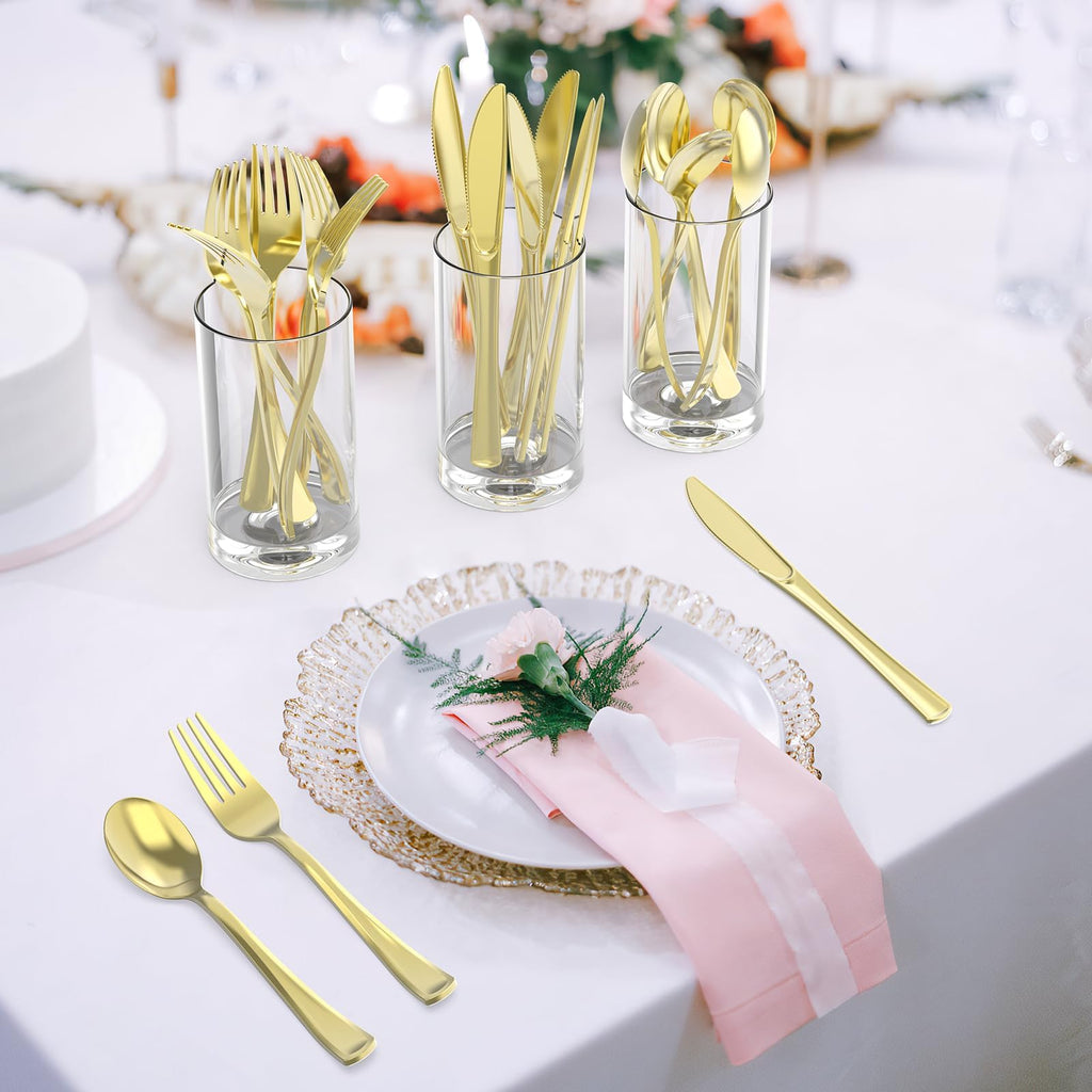 Dealusy 100 Count Heavy Duty Gold Plastic Forks Disposable, BPA-Free, Heat Resistant, Solid and Durable Premium Plastic Disposable Forks for Party Supply