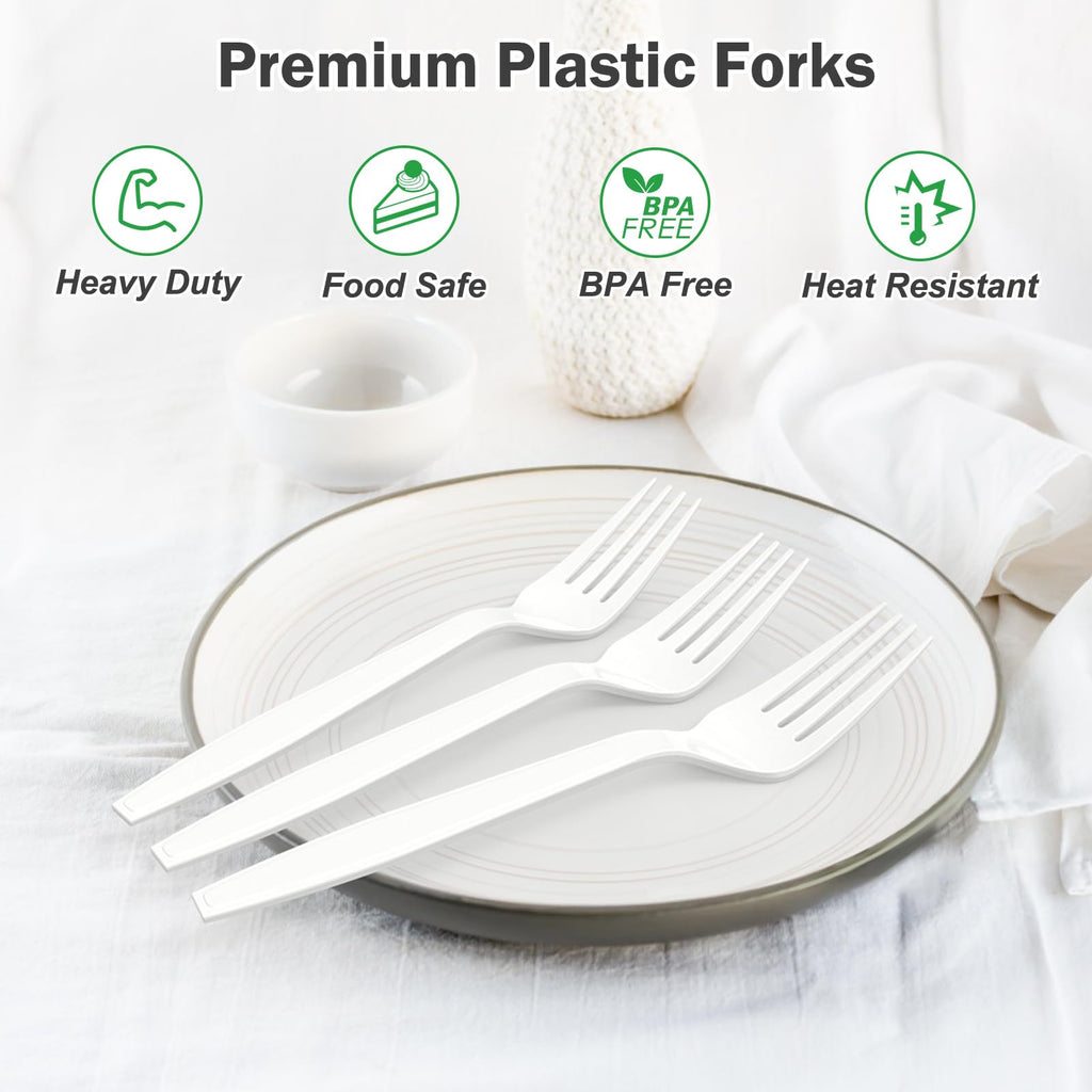 Dealusy 360 Count Extra Heavy Duty White Plastic Forks Disposable, BPA-Free, Heat Resistant, Solid and Durable Disposable Forks Bulk, Premium Plastic Forks heavy duty for Party Supply