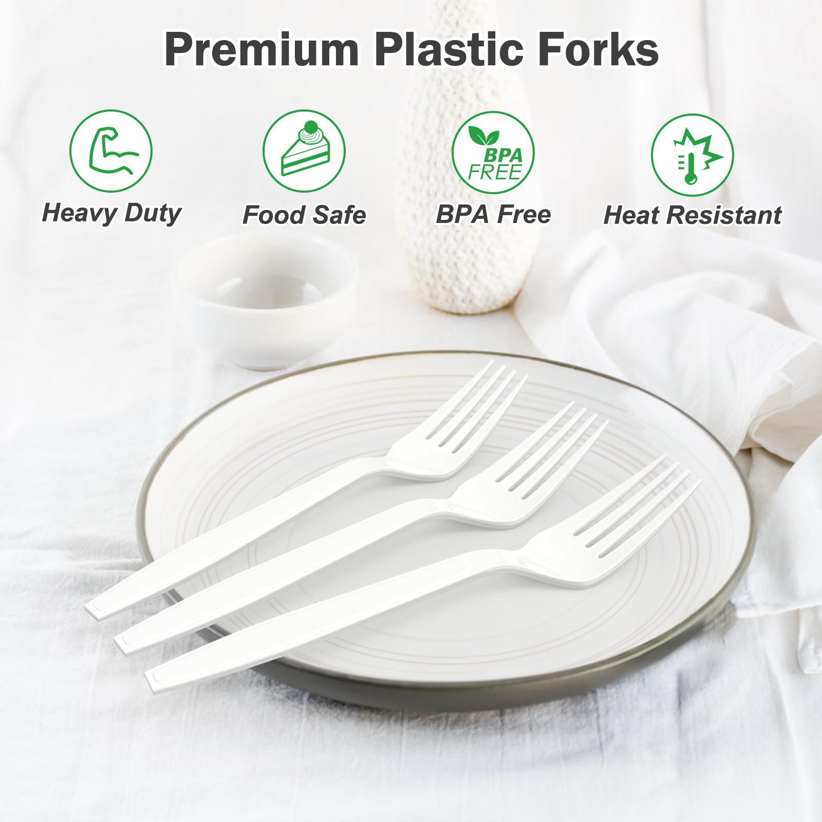 Dealusy 360 Count Extra Heavy Duty White Plastic Forks Disposable, BPA-Free, Heat Resistant, Solid and Durable Disposable Forks Bulk, Premium Plastic Forks heavy duty for Party Supply