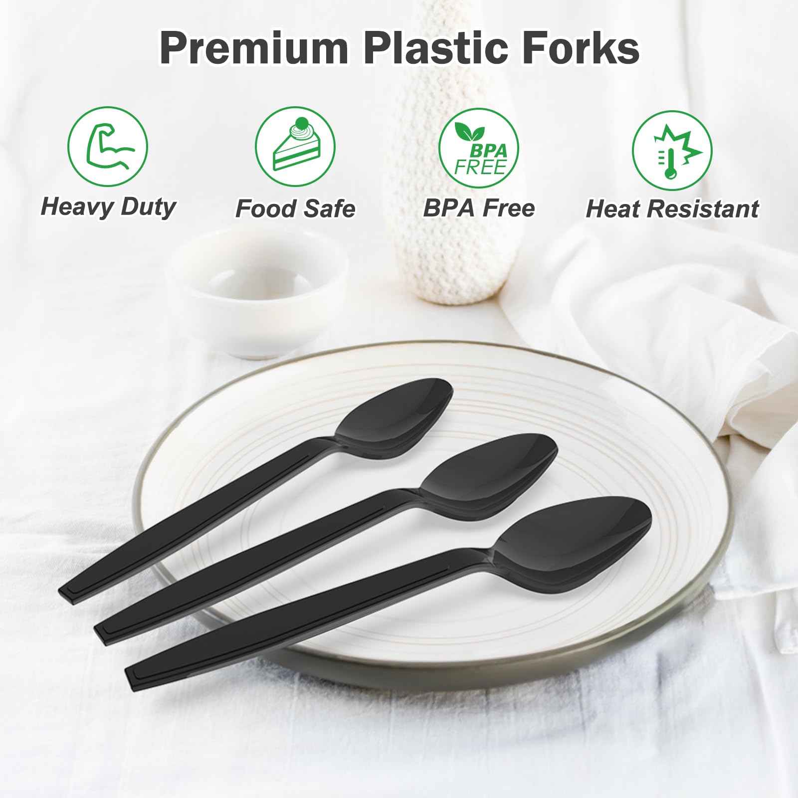 Dealusy 360 Count Black Plastic Spoons Disposable, BPA-Free, Heat Resistant, Solid and Durable Disposable Spoons Heavy Duty Bulk, Premium Spoons plastic disposable for Party Supply