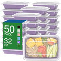 50 Pack (100-Piece) 32 oz Meal Prep Containers Reusable with Easy Open Lids, Sturdy Leakproof Food Safe, Microwave Freezer Dishwasher Safe, To Go Take Out Plastic Food Storage Pans with Lids, Lilac