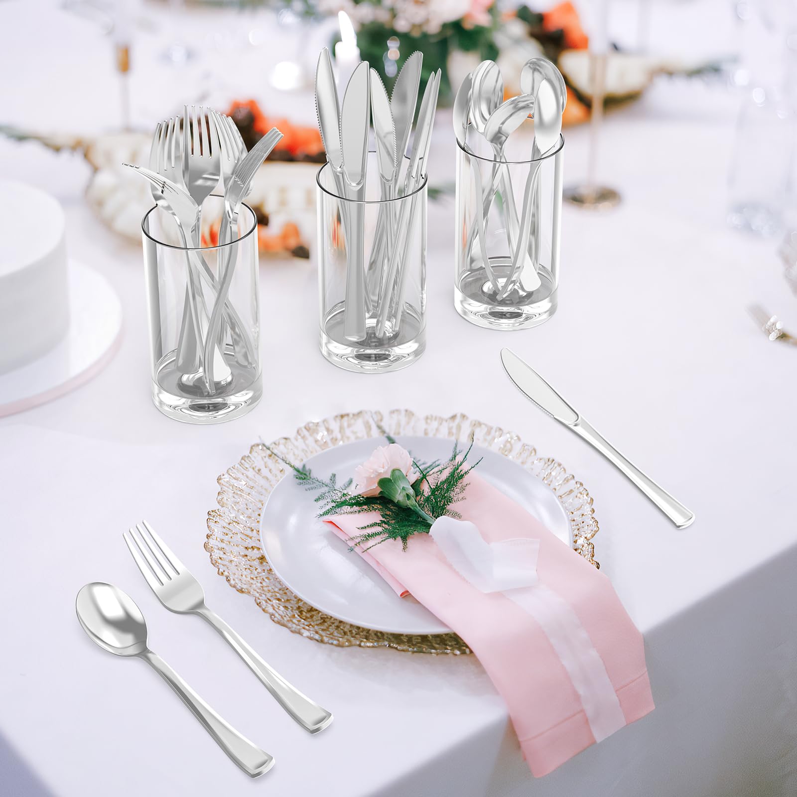Dealusy 100 Count Heavy Duty Silver Plastic Forks Disposable, BPA-Free, Heat Resistant, Solid and Durable Premium Plastic Disposable Forks for Party Supply