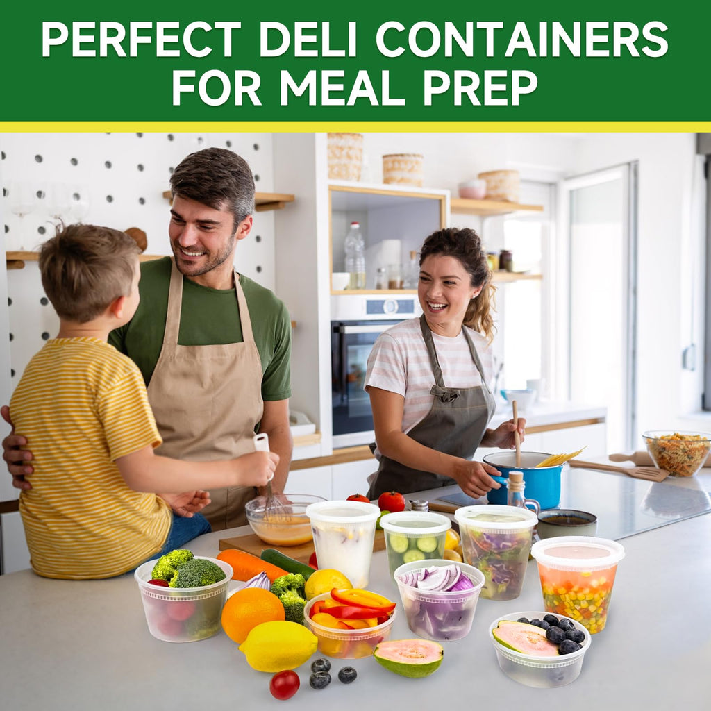 Dealusy 50 Set 8 oz Deli Containers with Lids, Leak-Proof BPA Free Plastic Take Out Bowls, Food Storage Containers for Takeout Meal Prep Storage, Freezer, Microwave & Dishwasher Safe