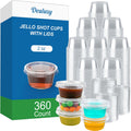 Dealusy 360 Set 2 oz Jello Shot Cups with Lids, Sturdy & Food Safe Disposable Plastic Portion Condiment Dipping Sauce Cups, Small Containers for Salad Dressing