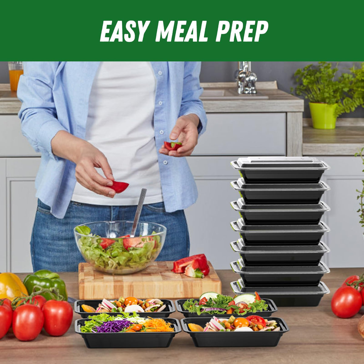 Dealusy 50 Pack (100-Piece) 28 oz Meal Prep Containers Reusable with Lids, Sturdy Leakproof & Food Safe, Microwave, Freezer, Dishwasher Safe Prep Containers, To Go Take Out Plastic Food Storage